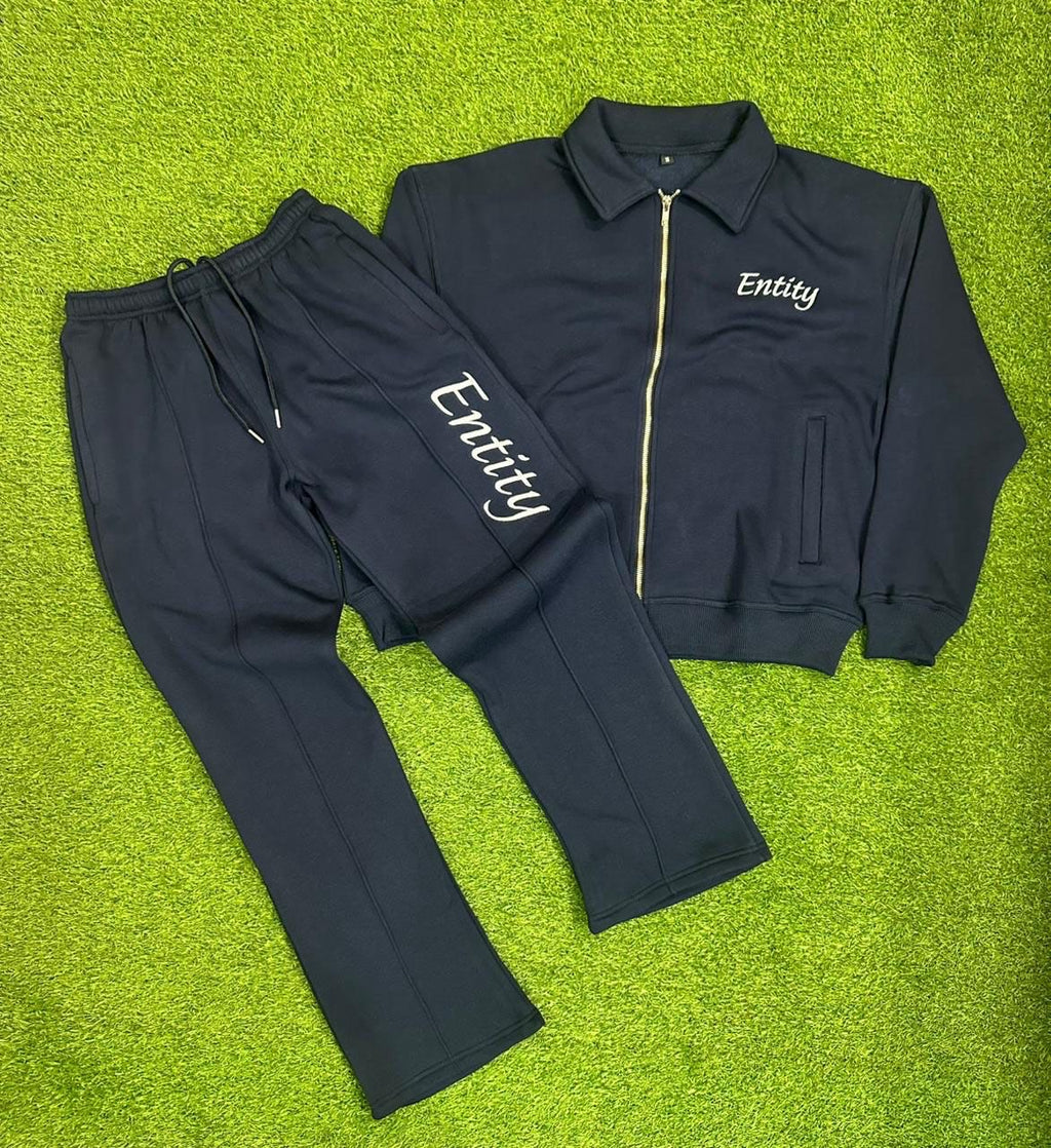 Entity's Navy Blue Classic Light Weighted Cotton Tracksuit Fleece & Bottoms