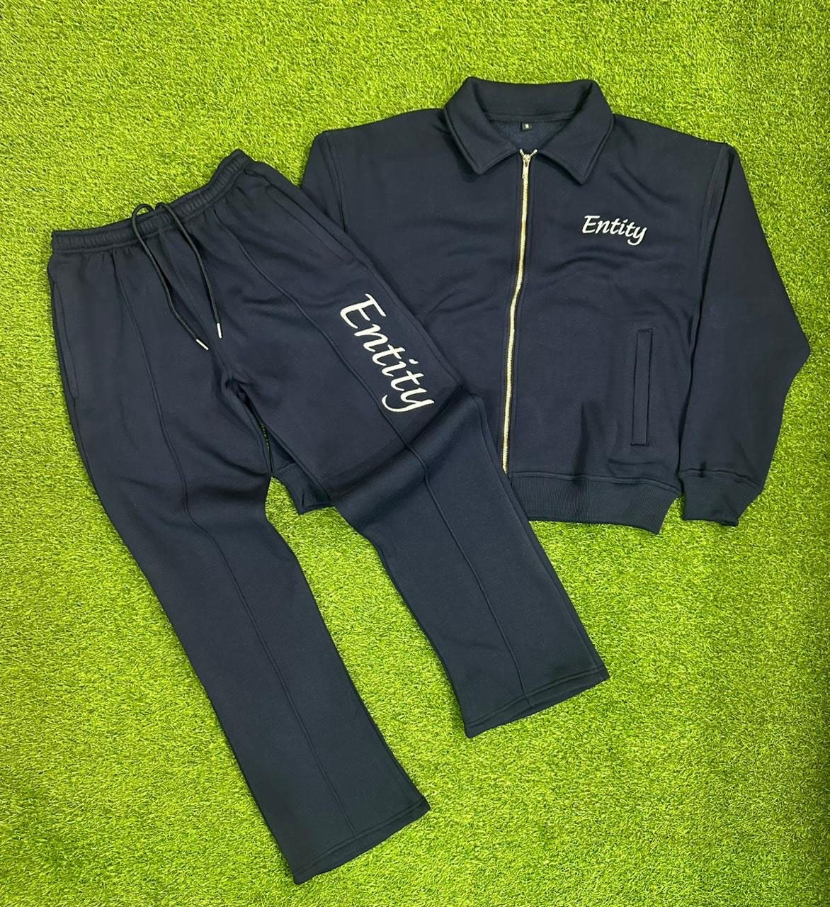 Entity's Navy Blue Classic Light Weighted Cotton Tracksuit Fleece & Bottoms